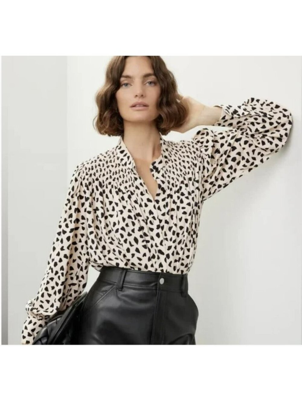 Thakoon Leopard Smocked Flowy Blouse Top Size Large NWT